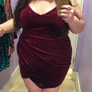 Deep Red Velvet Wraparound Plus Size Dress